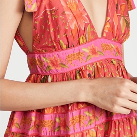 NWT Farm Rio Solar Forest Tiered Plunge Maxi Dress with Tie Straps Medium - Picture 3 of 6